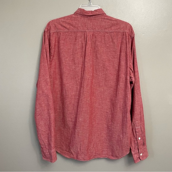 Old Navy Shirt Mens L Red Slim Fit Linen Blend Button Down Long Sleeve Shirt - Picture 3 of 9